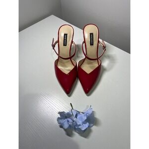 Nine West Red Patent Leather Pointed Toe Mary Jane Stiletto Heels Womens Size 7M